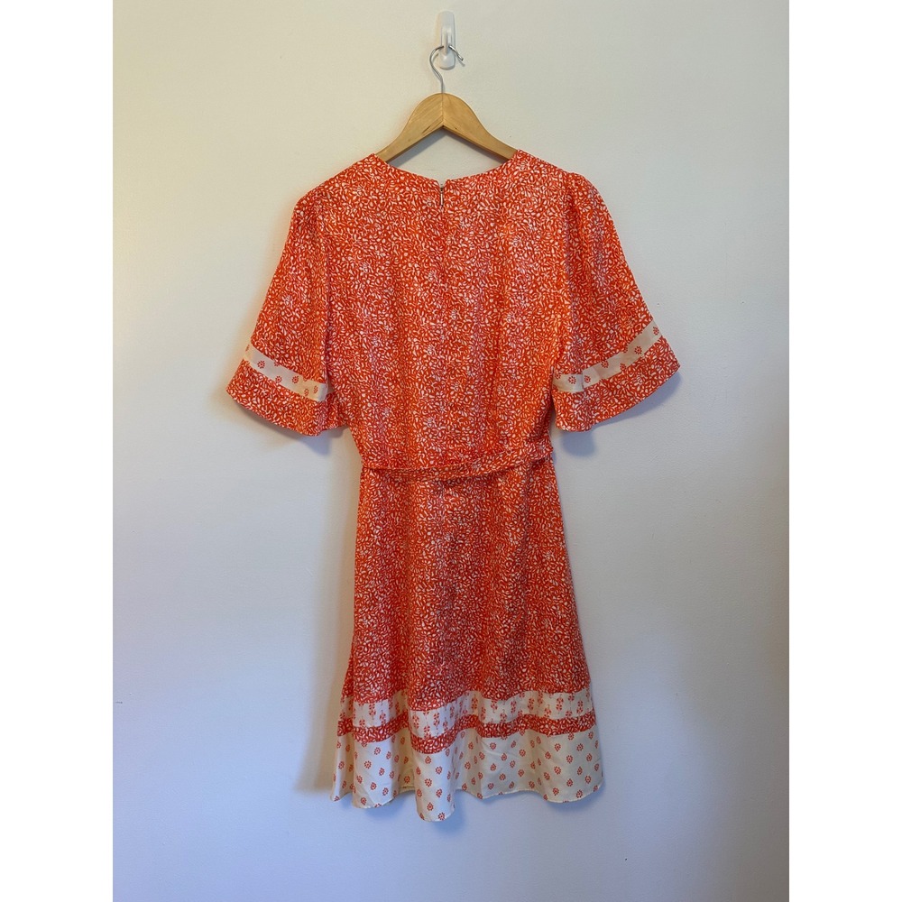 Rebecca Taylor Orange and White Silk Blend Floral Flutter Sleeve Dress | Size 10 - Picture 5 of 7